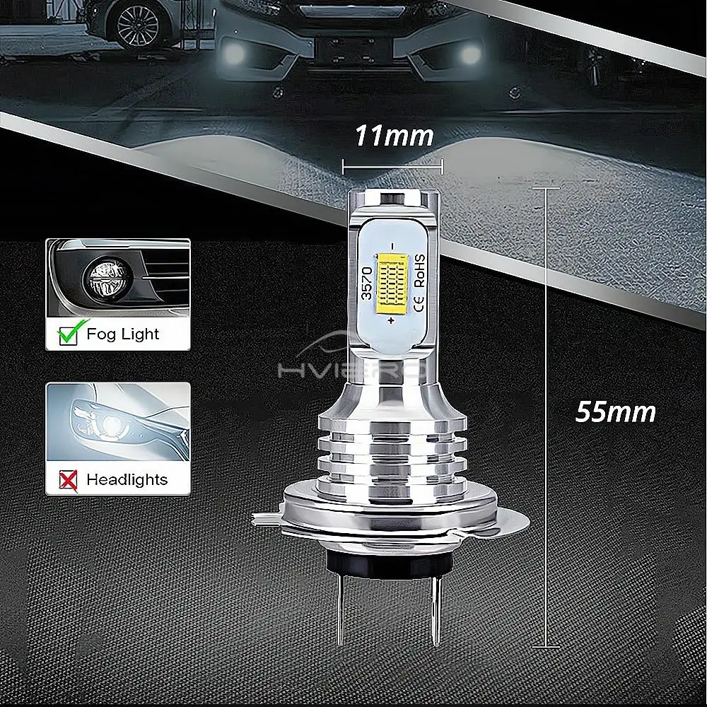 자동차 3570 LED CSP 미니 H7 방향 지시등, 주간 투광 조명, 헤드라이트 전구, 안개등, 6500K 자동 12V DC 수정 재로딩, 2 개