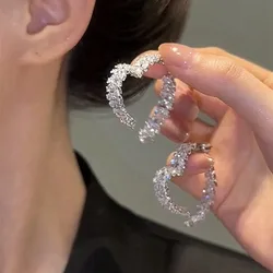 New Design Luxury Zircon Flower Stud Earrings for Women Fashion Brand Jewelry Double Used Crystal Leaves Earrings