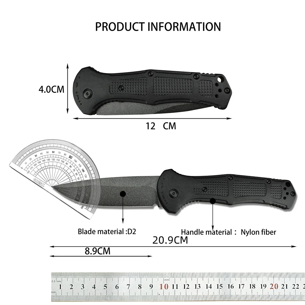 BM 593BK-01 PSK Personal Survival Kit Folding Knife D2 Cerakote Drop Point Blade Milled G10 Handle Camping Hunting EDC Multitool