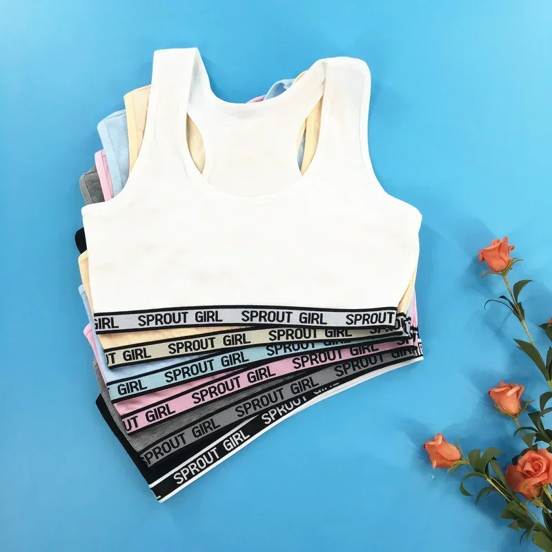 New Fashion Letter No Chest Pad Double-layer Girl Development Period Underwear Student Vest Girl Wrapped Chest 8-16Y