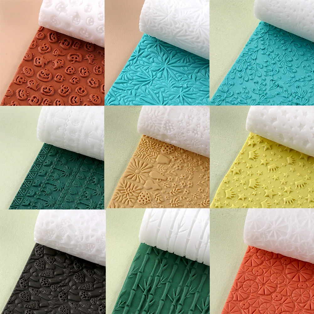 1pc Flower Bamboo Texture Soft Pottery Brushed Texture Roller Ghose Pumpkin Polymer Clay Mold for DIY Earrings Jewelry Craft