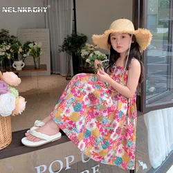 2024 Spring Summer New in Kids Baby Girls Fashion Clothing - Children Off Shoulder Flower Pure Cotton Knee-length Dresses 2-7Y