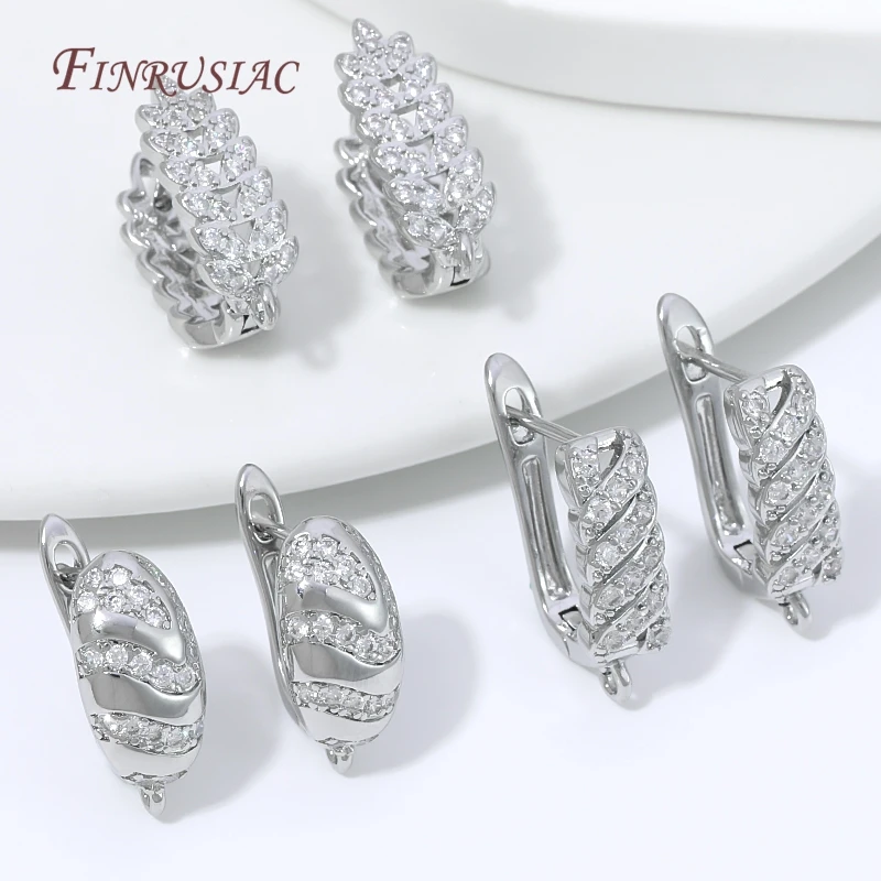 18K Gold Plated Cubic Zirconia Huggie Hoop Earring Clasp with Loop,Brass Earring Base For DIY Charms Jewelry Findings,Earwires - view 4