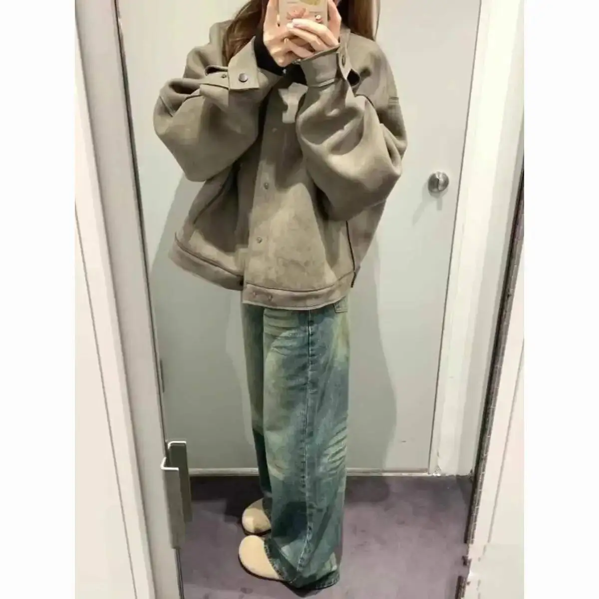 American Retro Large Short Jacket Women's Deer Skin Velvet Autumn Winter New Lazy Loose Plus Size Slimming Outerwear