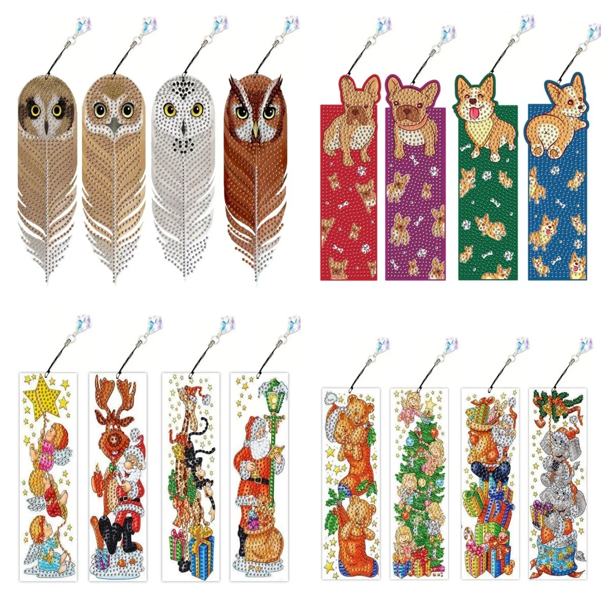 

Hot Selling Owl Rhinestone Studded Bookmark With Tassels DIY 4Pcs Decorative Souvenirs Gift New Arrival