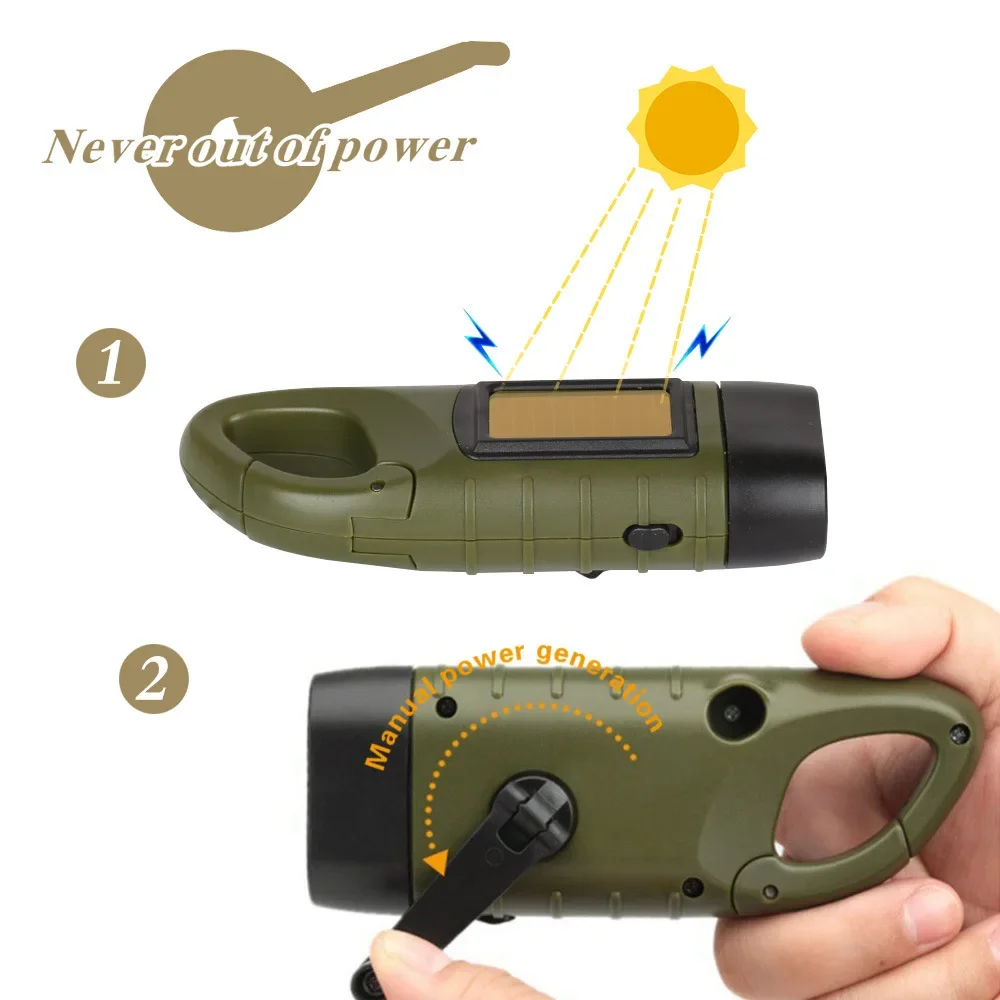 Torcia solare con fibbia da montagna a energia manuale LED ricarica solare di emergenza domestica per illuminazione esterna