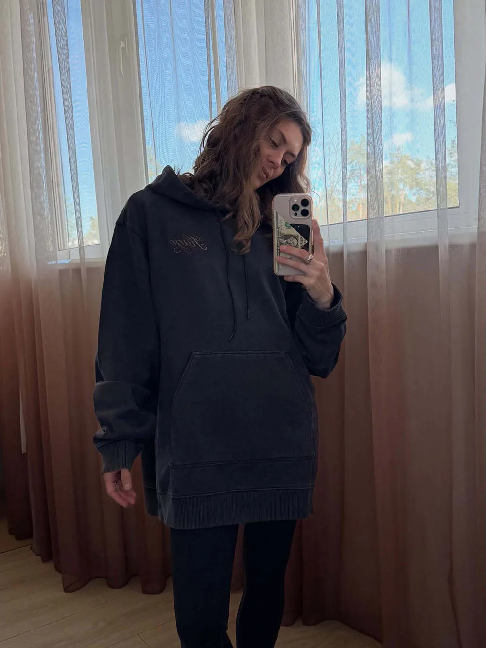 New Hot Sale Summer Rhinestone Letter Black Hoodie Loose Fit Hooded Sweatshirt Casual Fashion Long Sleeve Hoodie Tops For Women