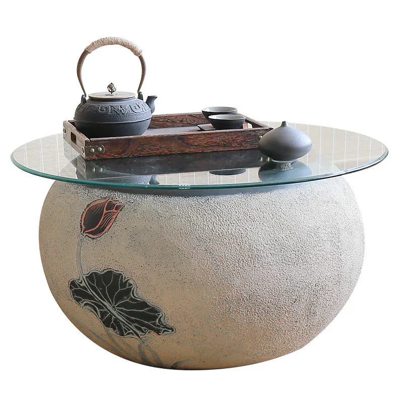 New Chinese clubhouse round table stool coffee table combination, simple and modern, study living room, zen furniture