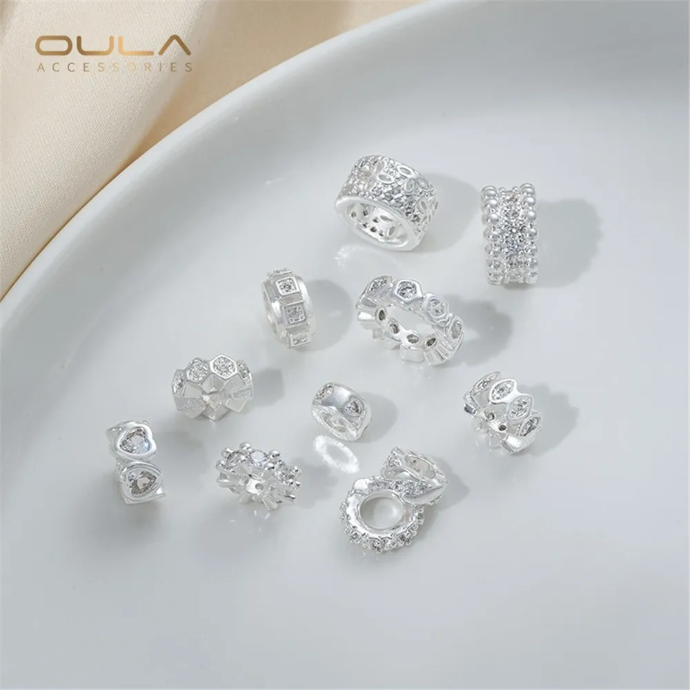 1pcs Bag 925, Thick Silver Inlaid Zircon Heart-shaped Snowflake Beaded Separator, Roadpass Handmade Diy Accessory Material
