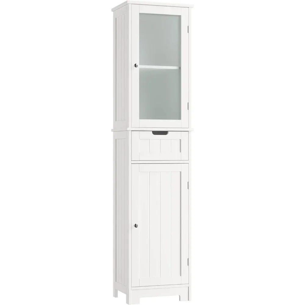 7-inch high bathroom cabinet, narrow storage cabinet, independent linen cabinet with doors and adjustable shelves