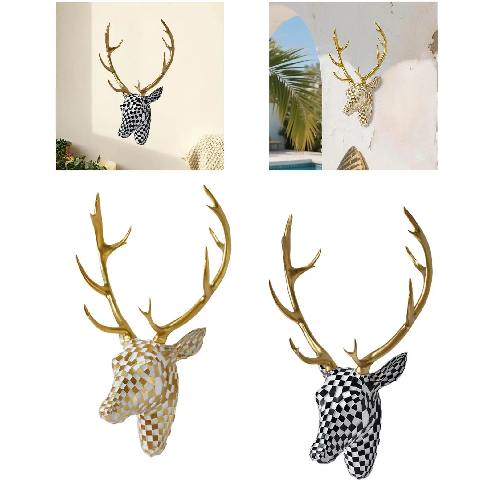 Deer Head Wall Mount Decor Resin Gift Wall Decoration for Living Room Indoor