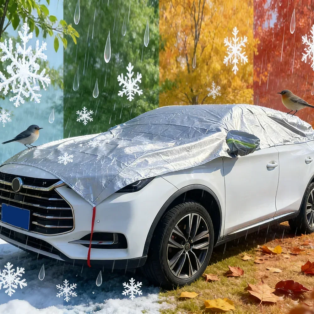 

Universal Semi-Car Cover Long Hood Sunshade Outdoor Sun Film Aluminum Hatchback Waterproof for Sedan SUV Models