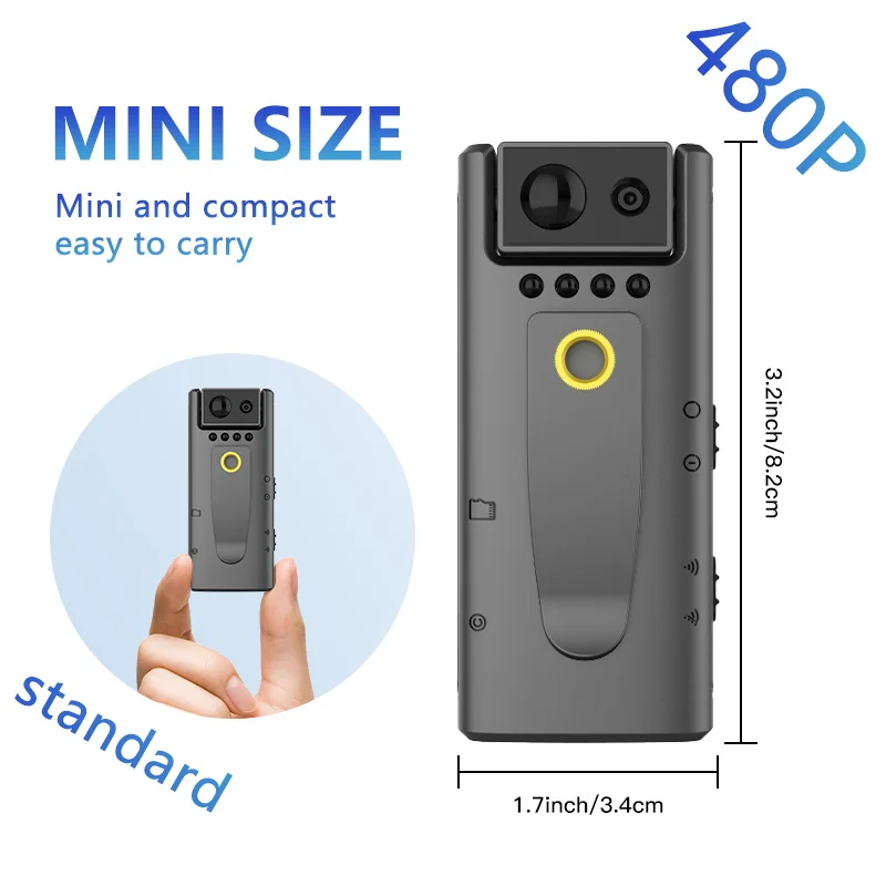 Mini Camera with 180° Rotatable Lens Motion Detection Infrared Night Vision USB Charging High Resolution Audio & Video Rec