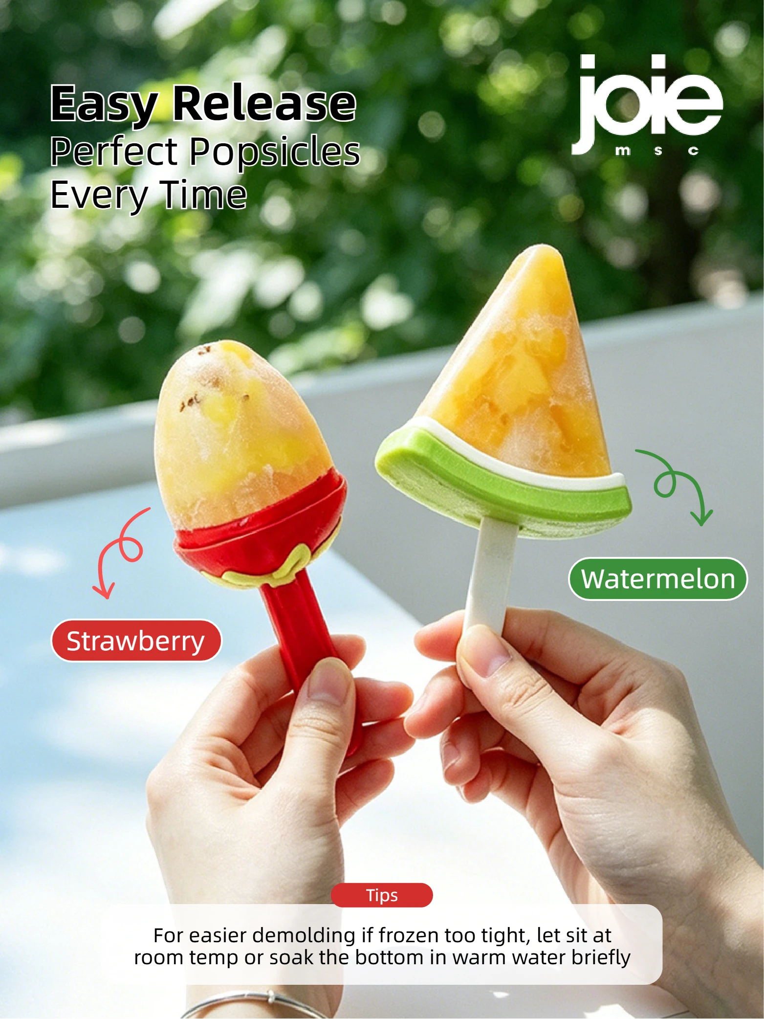 Joie Ice Pop Molds for Kids BPA Free Food Grade PP Popsicle Maker Strawberry Watermelon Shape Ice Cream Mold Set