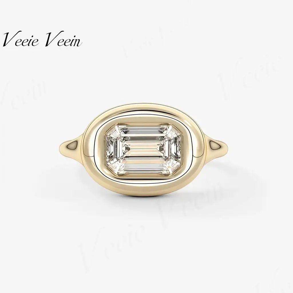 Anillo de Boda Veeie Veein Jewelry, Estilo Europeo y Americano, Nuevo, con 3 Quilates de Diamantes Grandes, Chapado en Plata de Ley S925 y Oro de 18k, Esmeralda