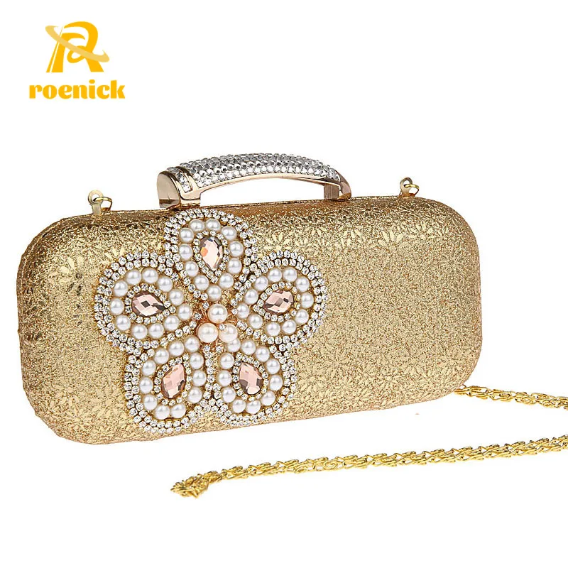 

ROENICK Women Diamond-studded Pearl Clutch Lady Luxury Designer Cocktail Banquet Evening Bags Beaded Shoulder Crossbody Handbags