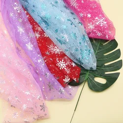 Hot Stamping Snowflake Printed Mesh Tulle Fabric Holiday Decoration Gift Flower Packaging 150cm 1yard/pc DIY Sewing Fabric