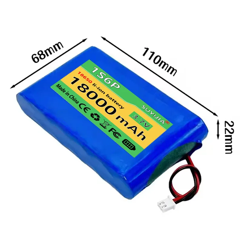 Pack De Batteries 18650 1S6P, 3.7V, 18000mAh, Batterie Lithium-ion DIY, 18AH, Rechargeable, Prise SM Ou XH2.54, BMS Intégré