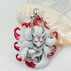 Chinese Elements Multi Colored Enamel Water Red Nine Tailed Fox Pendant Necklace Women's High End Banquet Jewelry Necklace