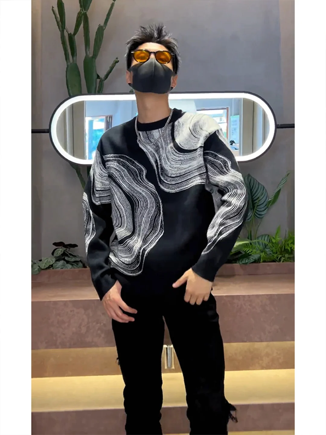 

Повседневный мужской вязаный свитер круглого цвета Blo fiti Design Осень-зима Новый бренд Sle Faion из полиэфирного волокна Lon...