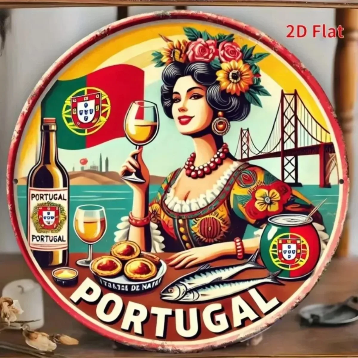 Vintage Retro Round Metal Tin Signs High-Definition Metal Tin Sign Collection – Featuring Portugal Culture with Traditional Port