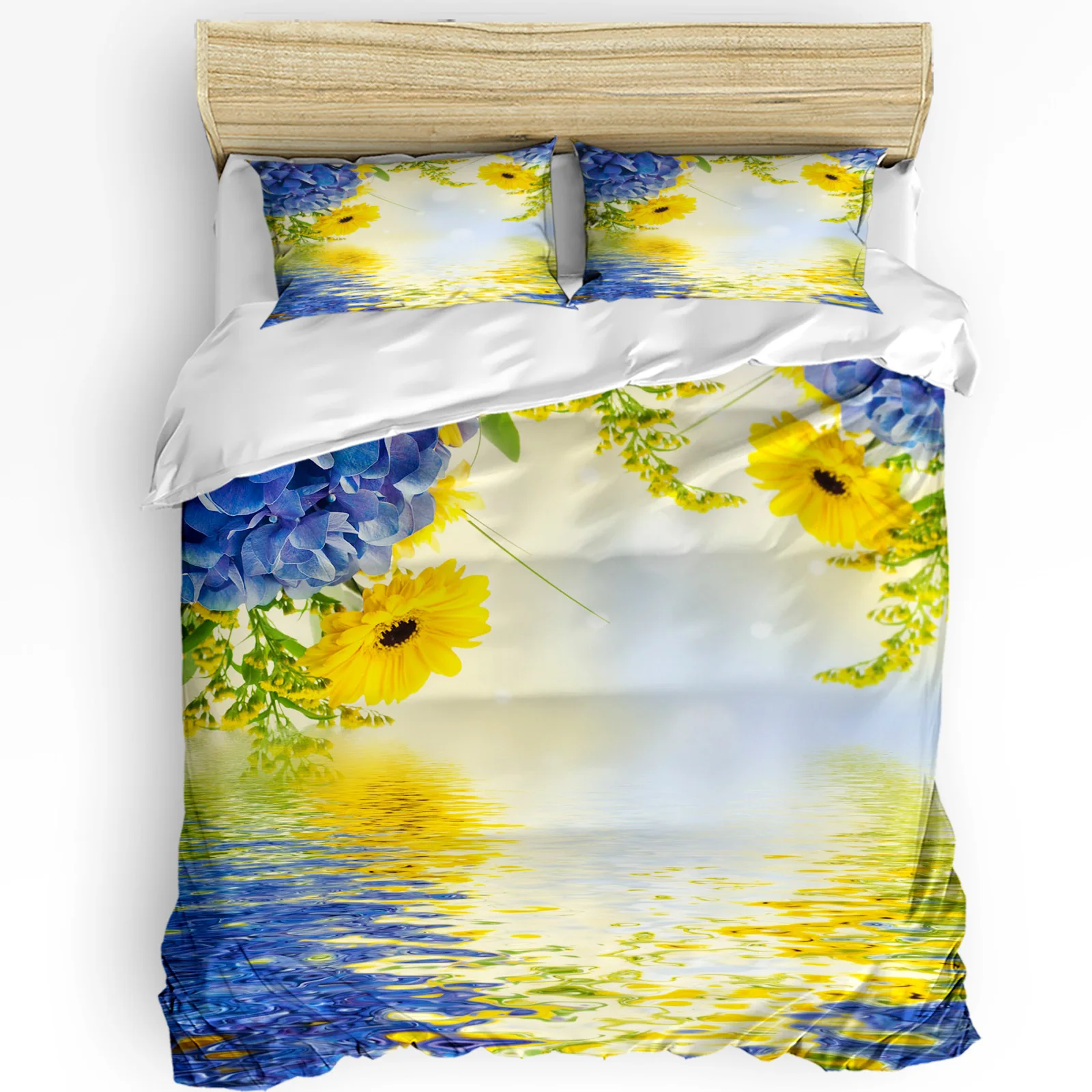 

Blue Hydrangea Flowers Chrysanthemum Ripple Bedding Set 3pcs Duvet Cover Pillowcase Quilt Cover Double Bed Set Home Textile