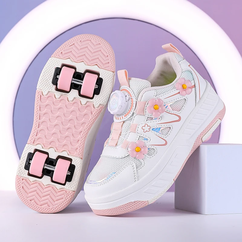

Новые детские туфли Viral Heelys: туфли на роликах на 4 колесах для девочек, 2 колеса для мальчиков, трансформируемые для студентов
