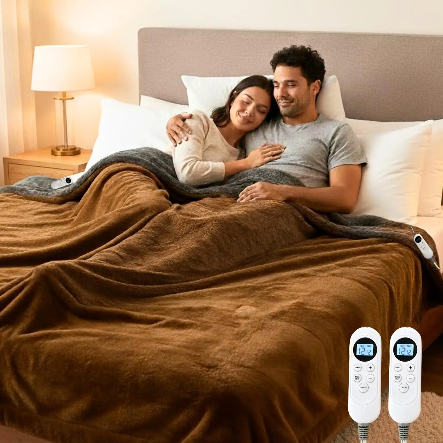 

King Size 90x100 Electric Heated Blanket with Dual Control, 12 Heat Levels, Timer & Overheat Protection