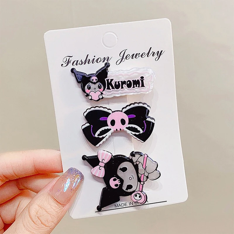 Kawaii Sanrio Kuromi HairClips Cartoon 3pcs Hello Kitty Cinnamoroll Kid Barrettes Hair Accessories Hairpins Cute Girl Heart Gift