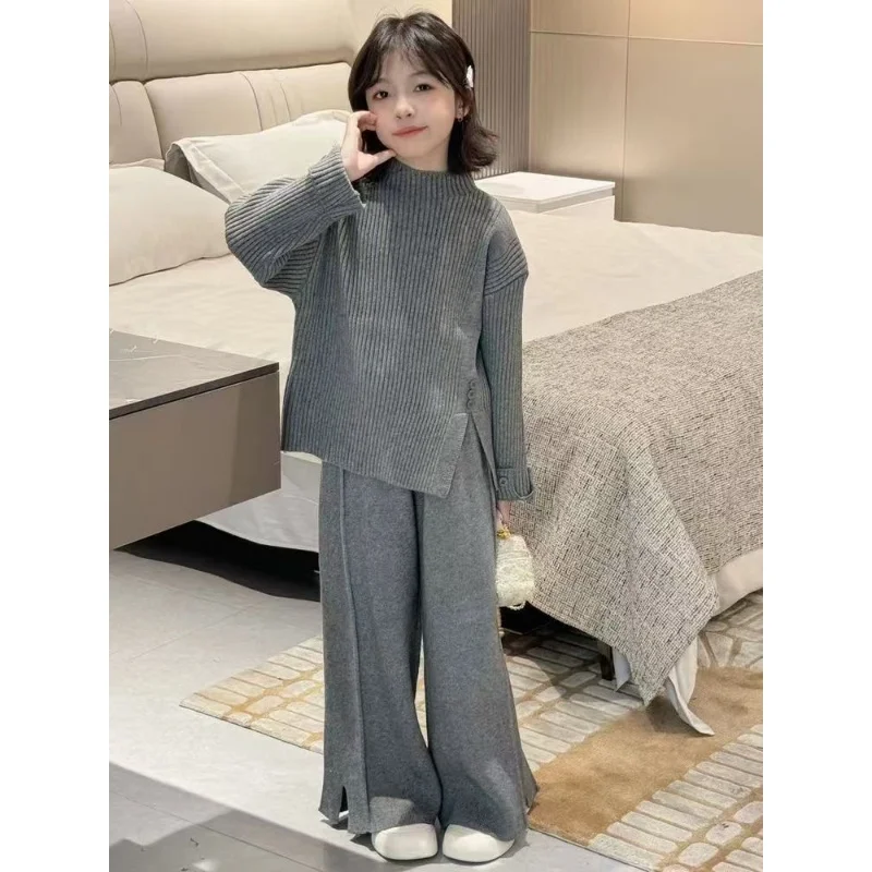 

Girls Autumn Knitting Sweater Sets Pullover Girls Clothing Sets Winter Korean Sweater Pants Children Knitted Wool Trouser Suits