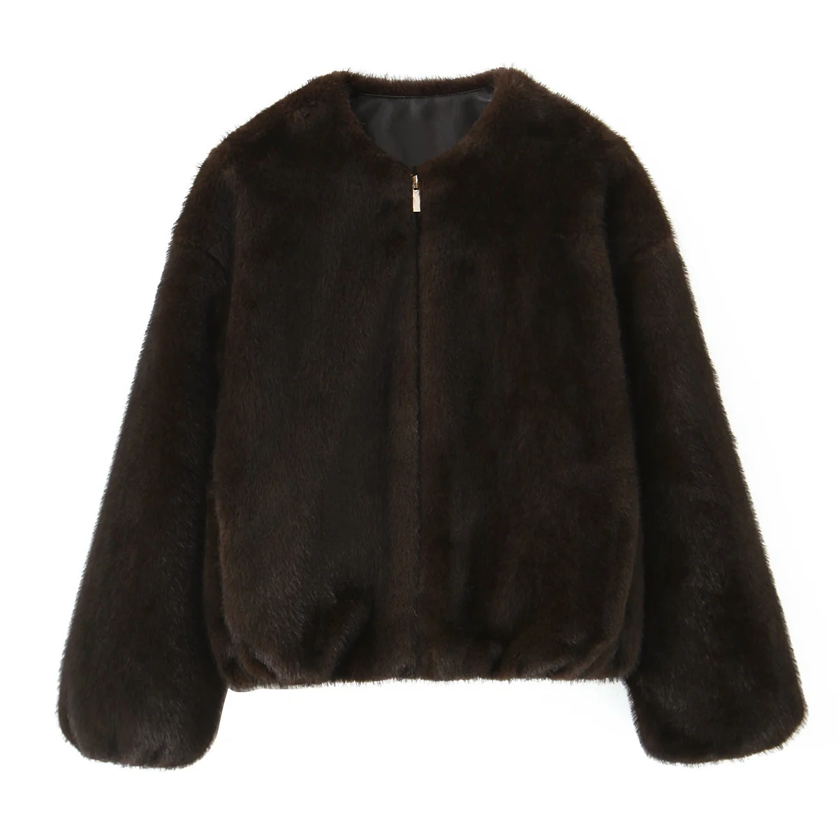 

2025 autumn new women's clothing casual temperament fashionable loose and versatile fur jacket round neck jacket