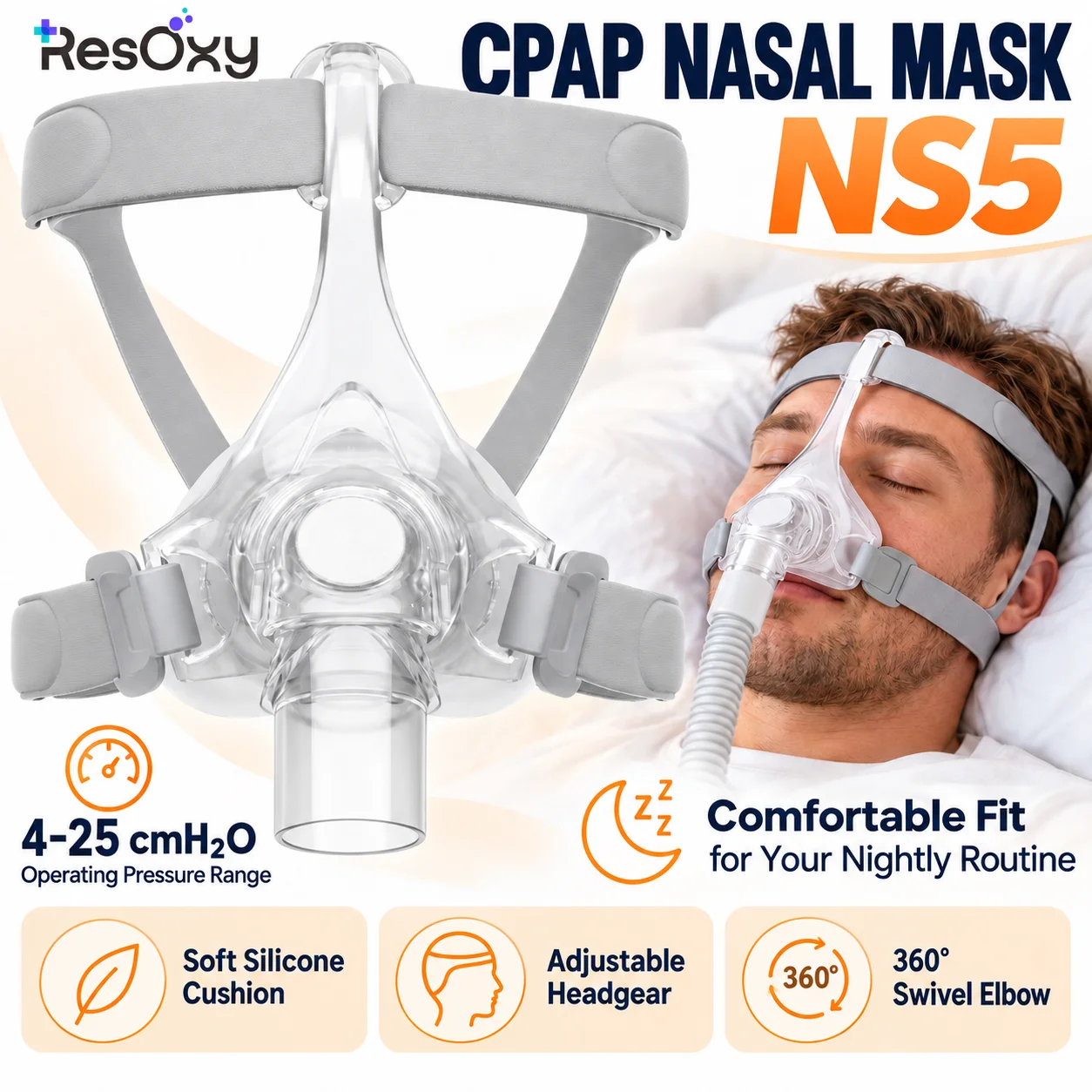 cpap-nasal-mask-with-soft-silicone-cushion-adjustable-headgear-360-degree-swivel-elbow-for-cpap-bipap-comfortable-nighttime-use