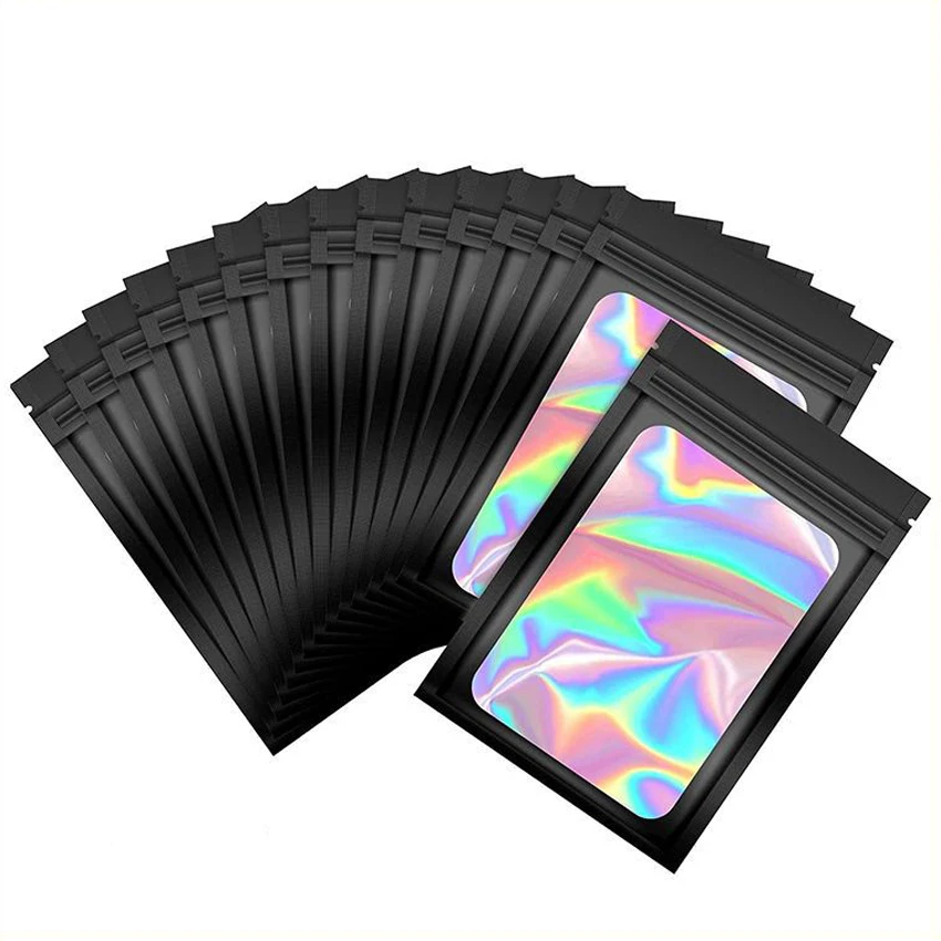 

100PCS 7.5*12cm Holographic Foil Bags Resealable Zip Lock Pouch Mylar Bags Smell Proof Food Storage Bags