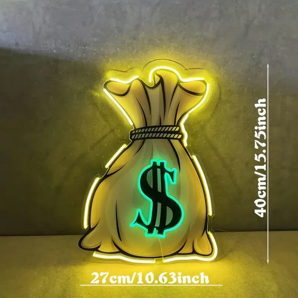 Wall Decor For Money Bag Neon Sign Light, Warm White USB Powered Neon Signs, Home Bedroom, Store Decoration, Led Neon Lights