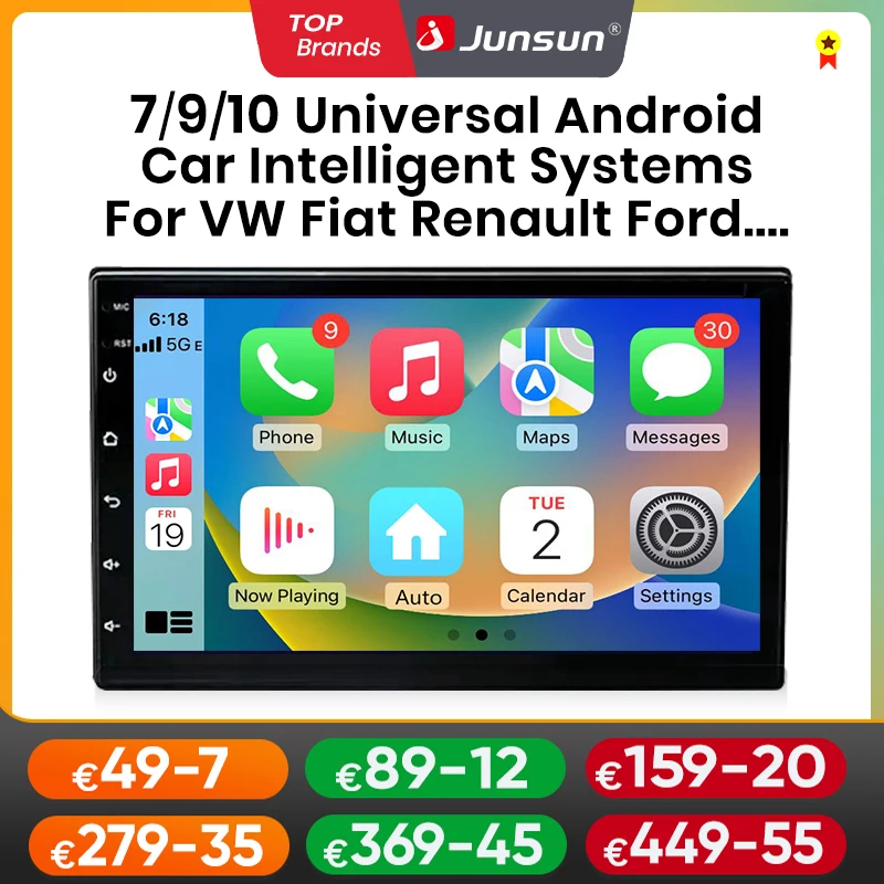 Junsun 7 9 10'' Universal Car Stereo Radio CarPlay Android Auto For Fiat Renault Nissan Peugeot intelligent systems Navigation