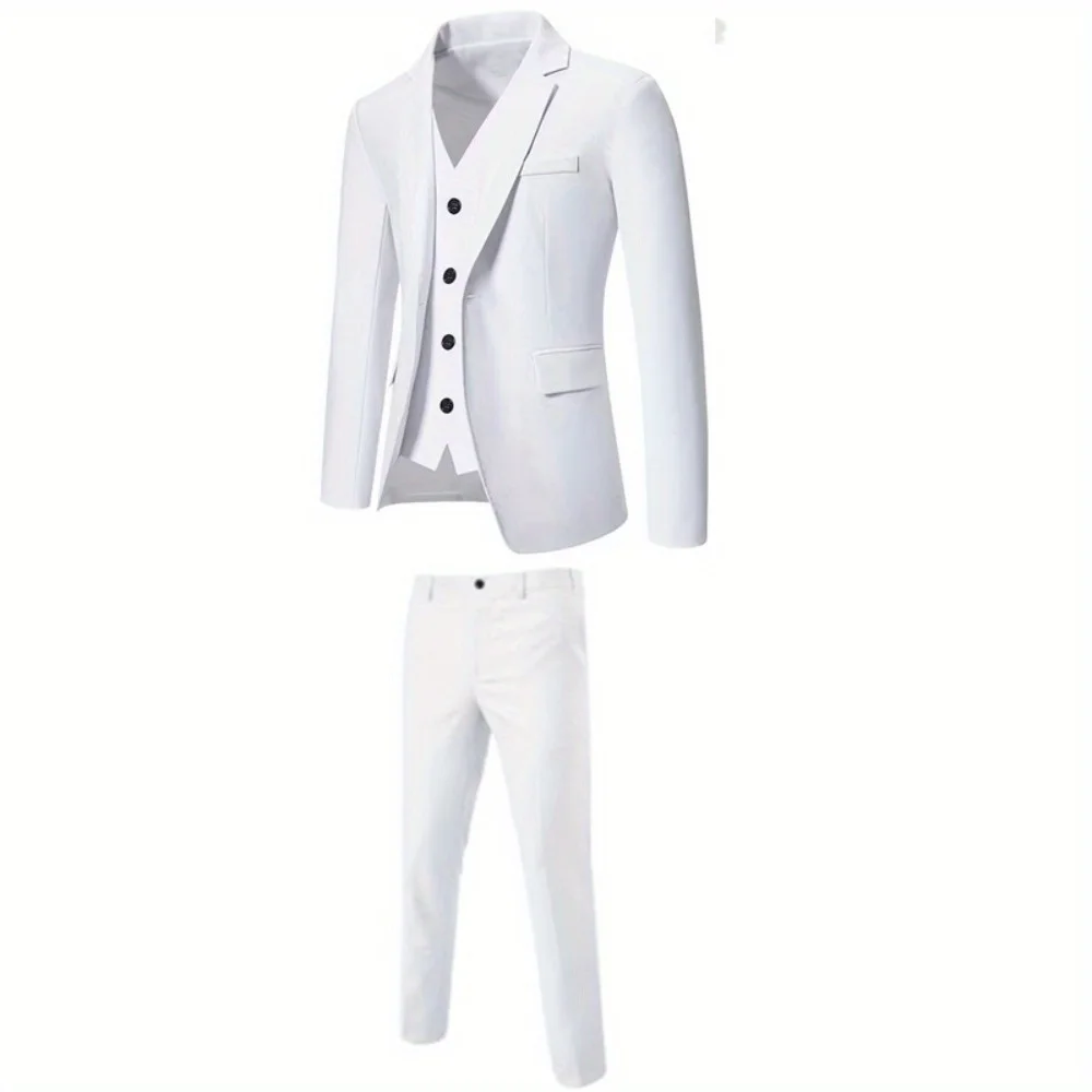 Setelan 3 Potong Formal Kasual Pria Dewasa - Blazer dengan Rompi dan Celana, Cocok untuk Pesta & Acara Formal