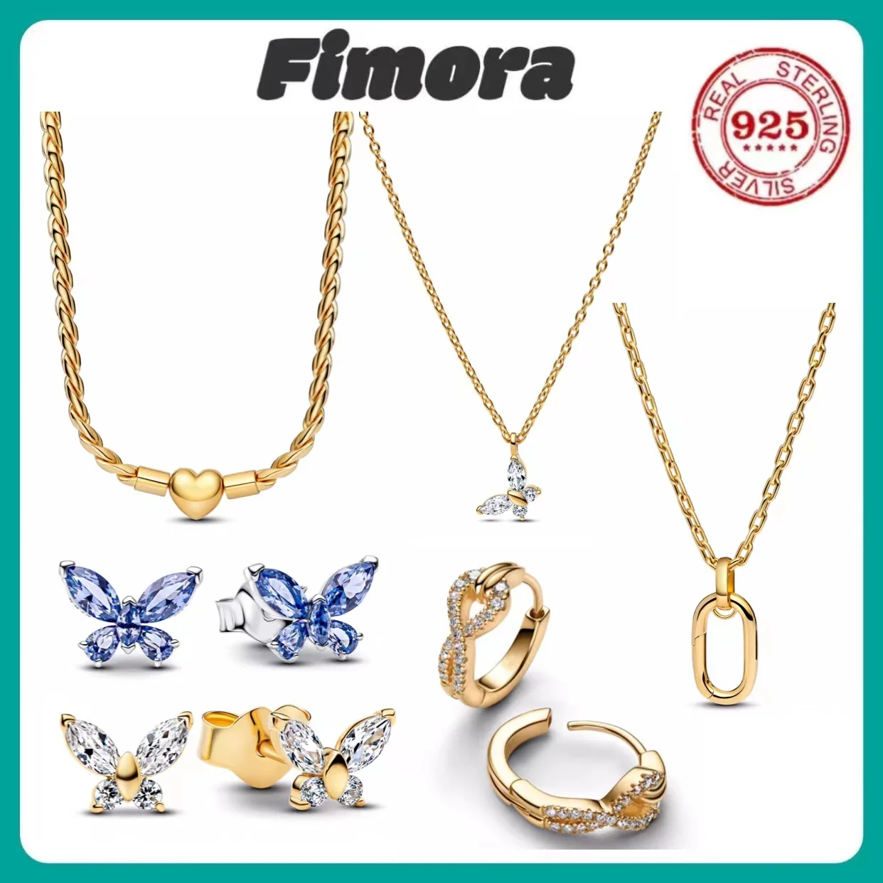 925er Sterlingsilber, süßes, schmetterlingsförmiges Set aus Diamant-Ohrringen und Anhängern für Damen als Jubiläumsgeschenk.