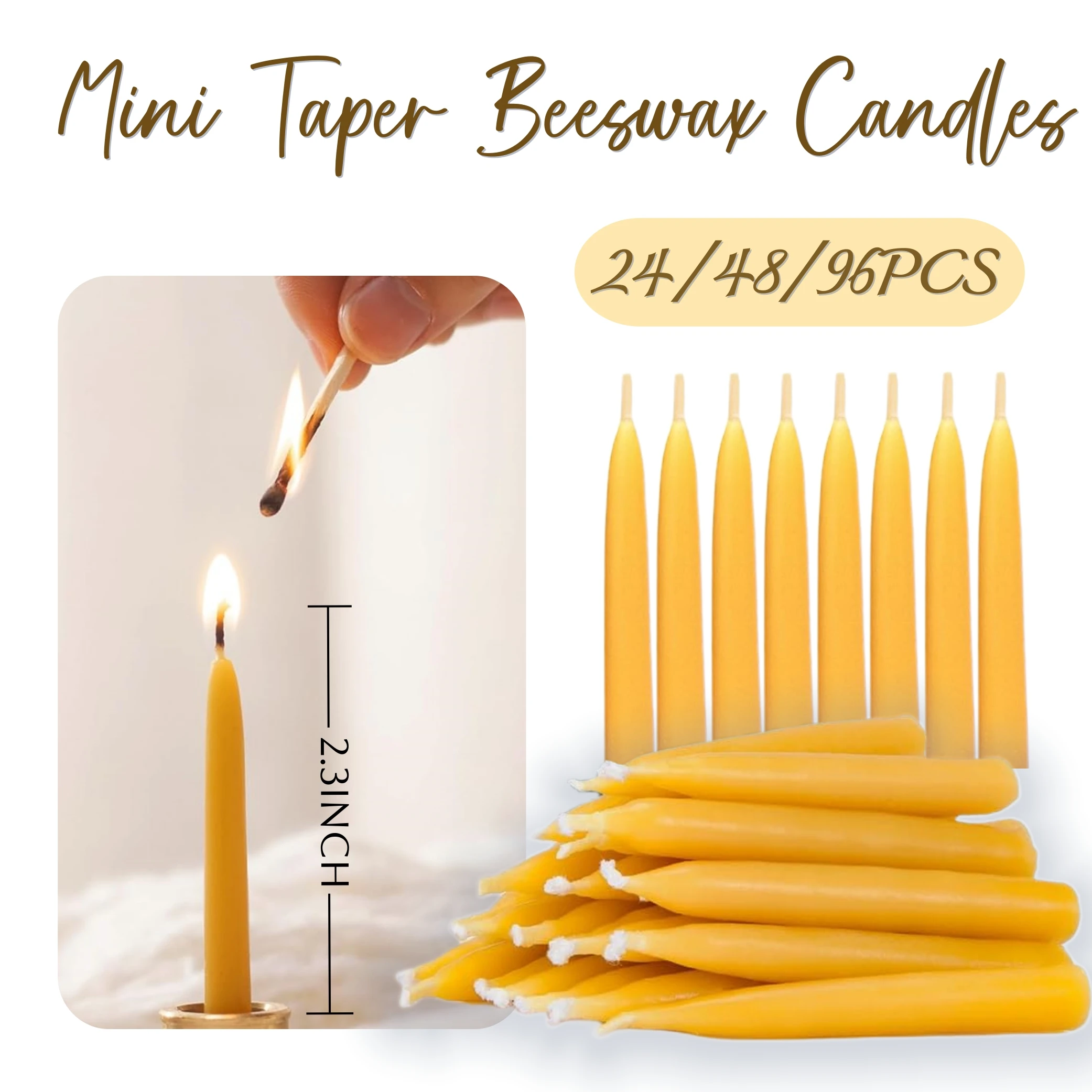 24/48/96PCS Mini Beeswax Taper Candles 2.3inch Smokeless Wax Candle for Party Dating Home Birthday Dinner Table Decoration