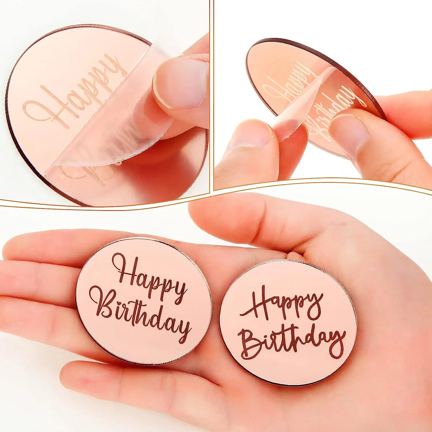 20pcs Acrylic Cake Disc Cupcake Toppers Mirror Acrylic Cake Toppers Round Birthday Engraved Topper Charms