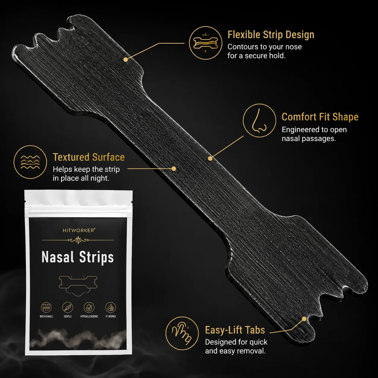 10/20Pcs Black Nose Strips, Soft Flexible Breathable Adhesive Nose Patches, Comfort Fit for Sports Running Cycling Working Daily