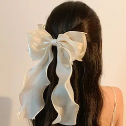 Sweet Chiffon Bow Hair Clips Girls Blue Shining Satin Bowknot Hair Clips Ribbon Bow Barrette Hairpin Grip Ponytail Clip Headwear