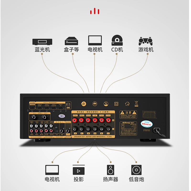 1200W High Power 5.1 Amplifier Dolby 5.0 Bluetooth Amplifier Home Theater 4K HD High Fidelity Karaoke Subwoofer Amplifier