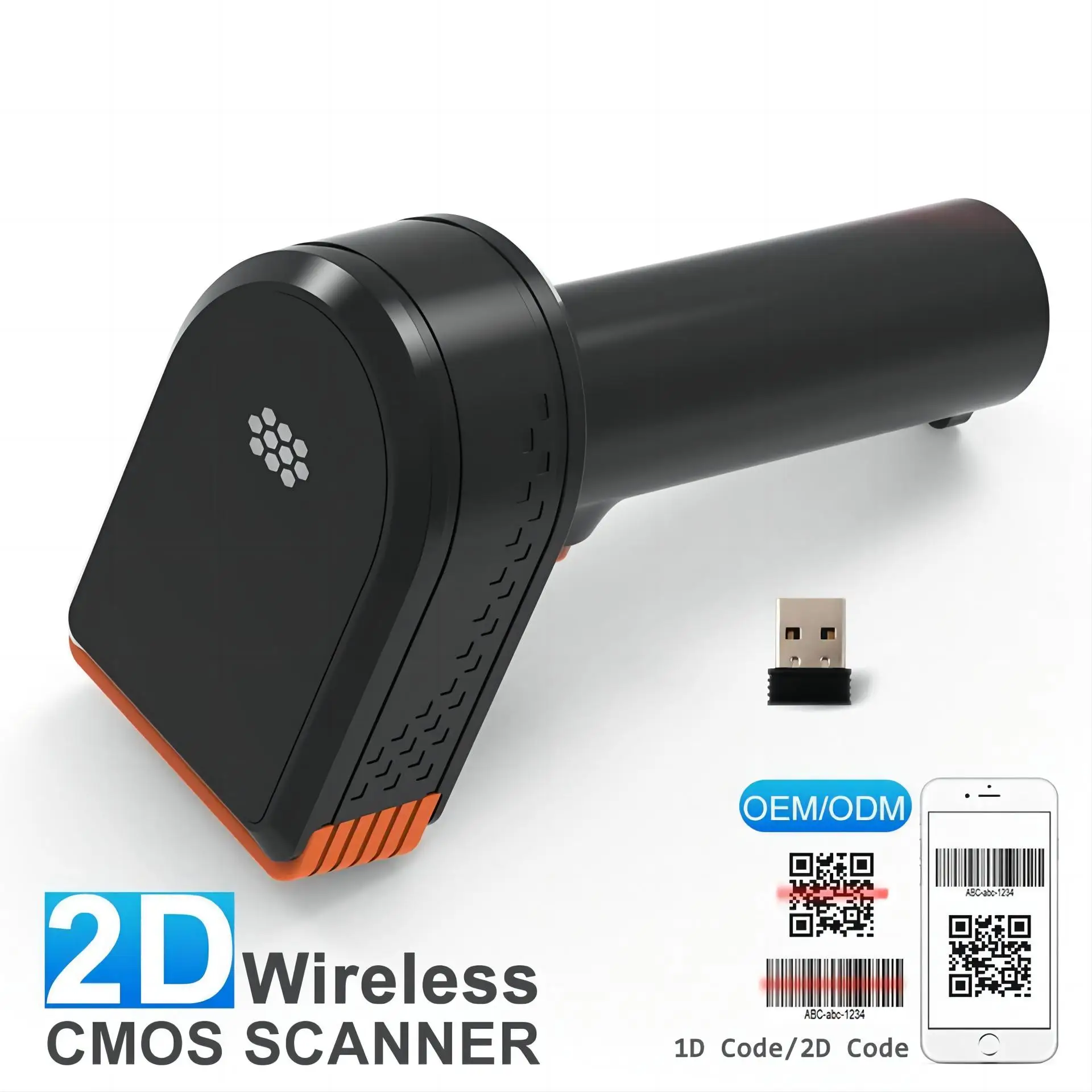 Handheld sem fio Barcode Reader com Cradle, Scanner 2D, QR Imager, PDF417 CMOS Coletor de Dados, 1D, PDF417