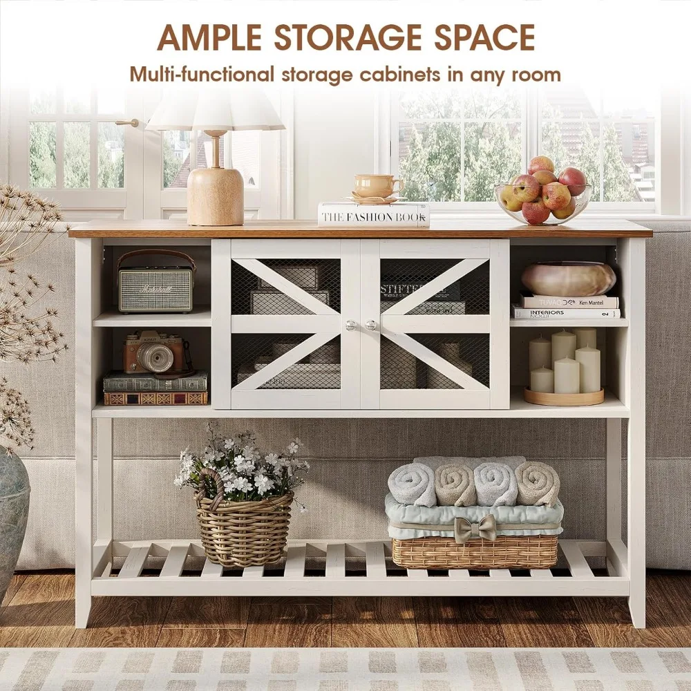 Entryway Table with 2 Doors, Farmhouse Sofa Table with Adjustable Storage Shelf,Console Table for Entryway, Hallway,Living Room