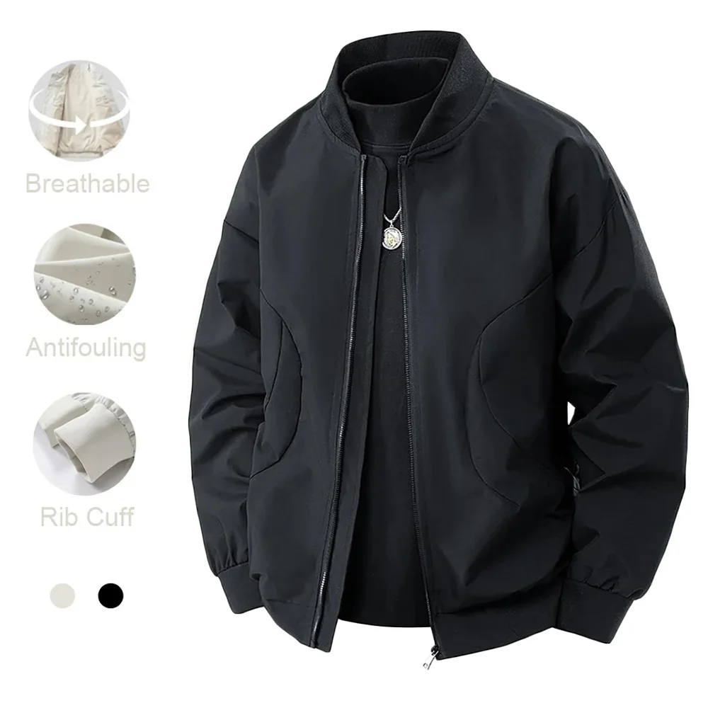 

Весенне-осенняя мужская бейсбольная куртка, однотонная модная куртка-бомбер с карманами на молнии, простой стиль, повседневная уличная одежда, мужская одежда