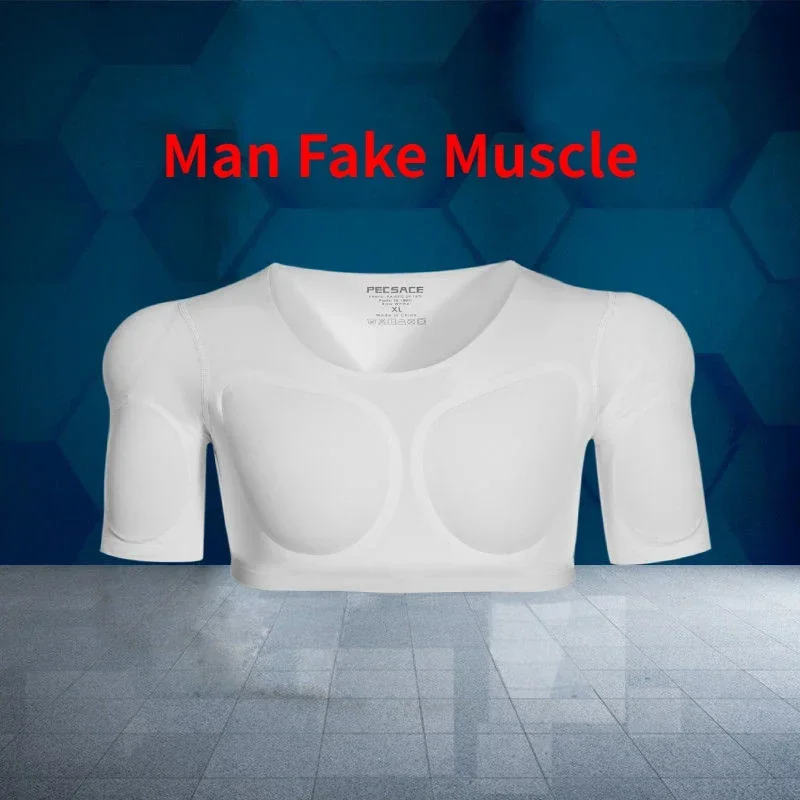 3d falso músculo camiseta homem cosplay braço peito roupa interior festa corpo shaper invisível almofada abdominal espartilho superior undershirts