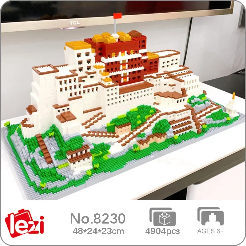 

Lezi 8230 World Architecture Lhasa Potala Palace Flag Temple Mountain Tower Model Mini Diamond Blocks Bricks Building Toy No Box