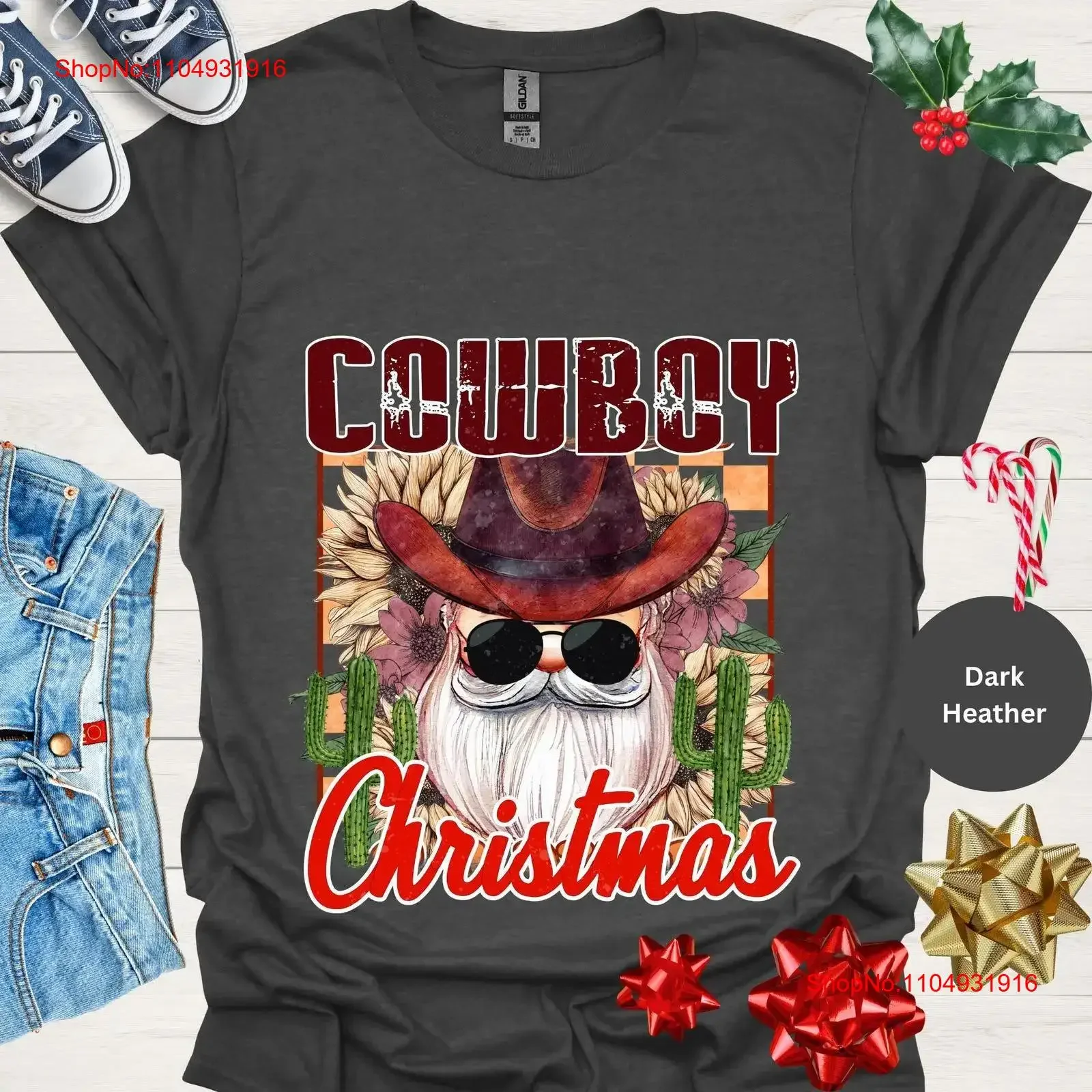 

Cowboy Christmas T Shirt Western Rodeo Santa's Cowgirl for women oversized tees men plus size shirts vintage Washed Slightly