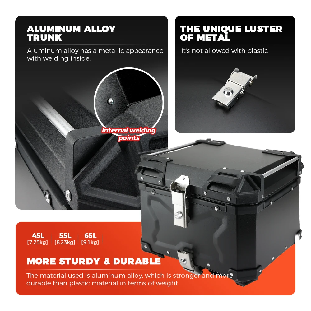 KEMIMOTO 45L/55L/65L دراجة نارية الألومنيوم صندوق خلفي الجذع مع مسند الظهر العالمي العلوي الذيل الخلفي الأمتعة صندوق تخزين الأدوات #5