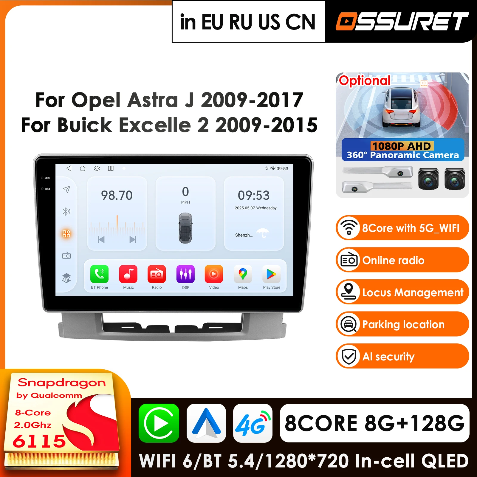 

9-дюймовый автомобильный радиоприемник Android, мультимедийный видеоплеер для Opel Astra J 2009-2017 Buick Excelle 2 2015 GPS Navi Carplay Auto 4G RDS AI